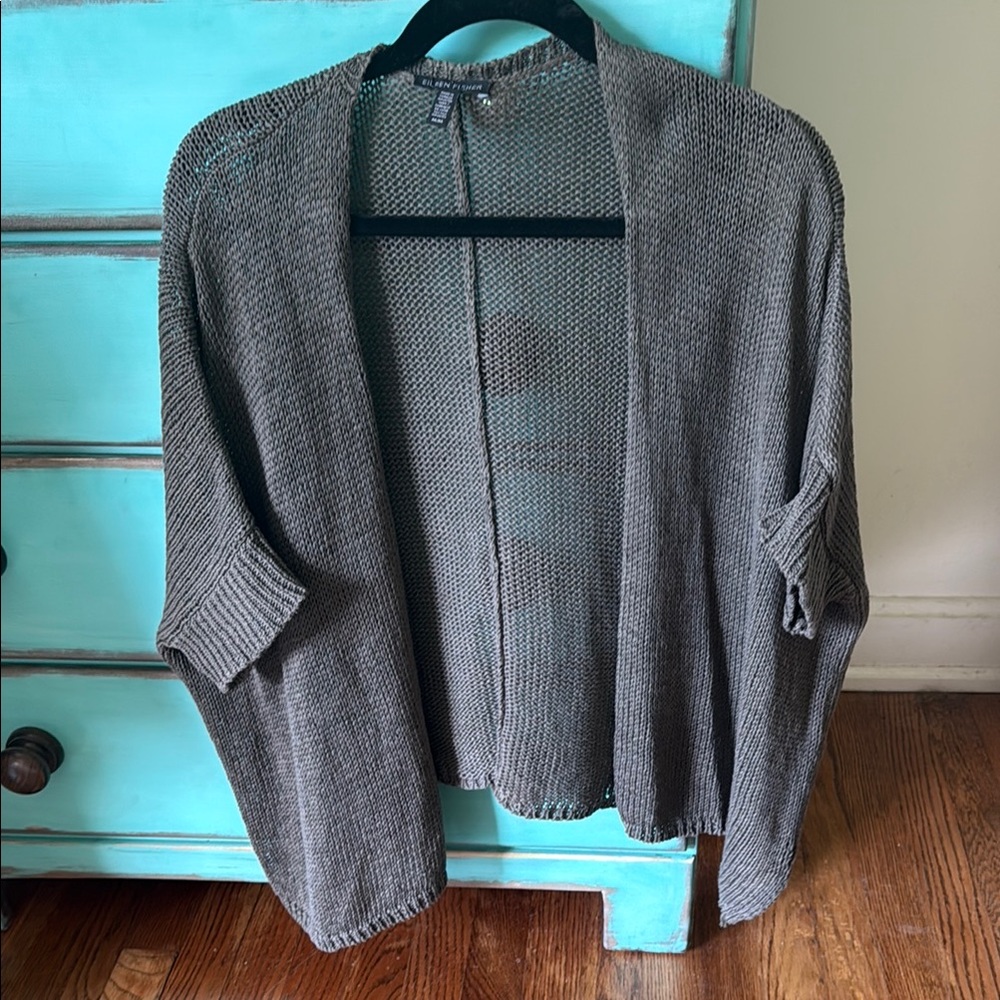 Eileen Fisher Gray Open-Front Cardigan Sweater